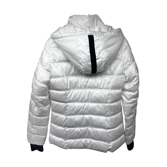 Nautica White Puffer Zip Up Jacket Small Removable Hood Pockets Stretch New - Picture 2 of 12